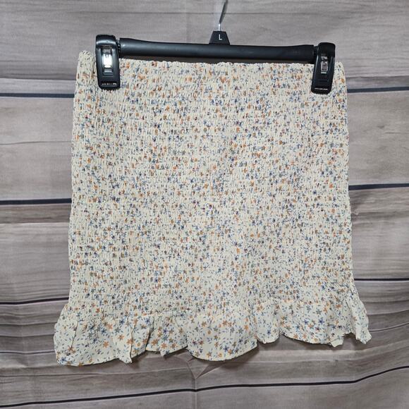 Love Tree Tan Beige Floral Cottagecore Smocked Crop Top Skirt Set Size Medium - Picture 10 of 15